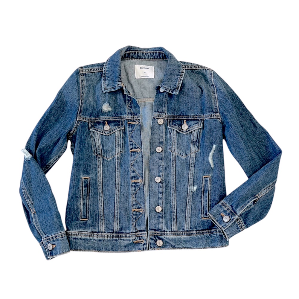 NWOT, women’s XS Old Navy Distressed Denim Jacket